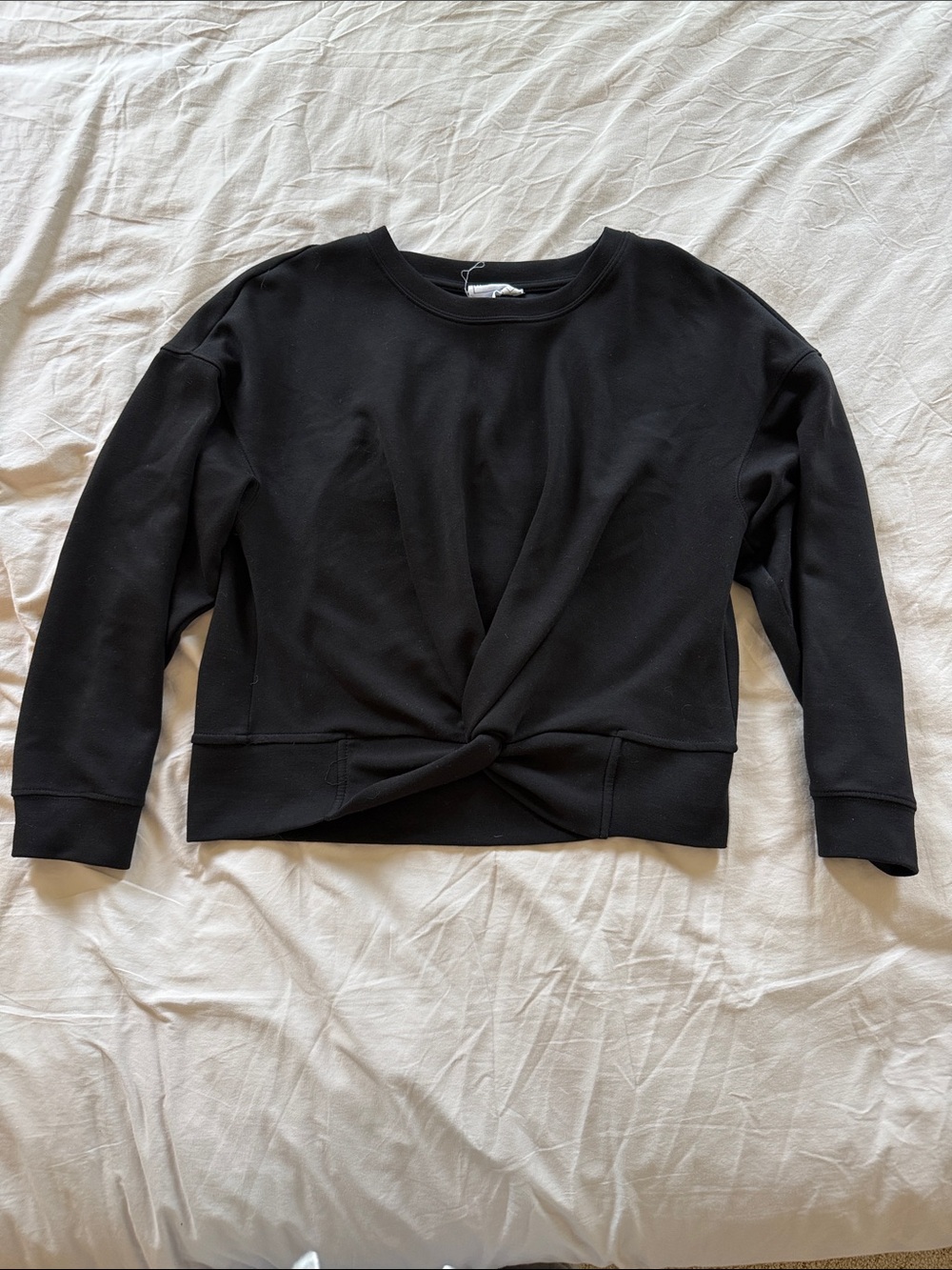 Women’s Cropped Black Twist-Front Sweatshirt